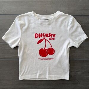 HOUSE Cherry Bomb Graphic T Shirt White Red Cherries Women's Size M